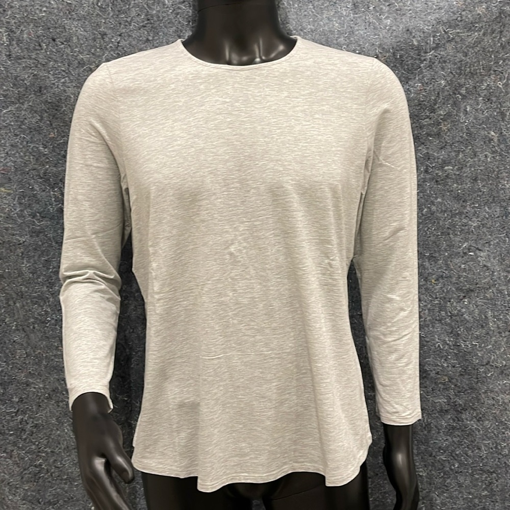 NEW Pure J Jill WOMENS LARGE PETITE Gray Stretch Long-Sleeve Shirttail Tee Shirt - Picture 1 of 16